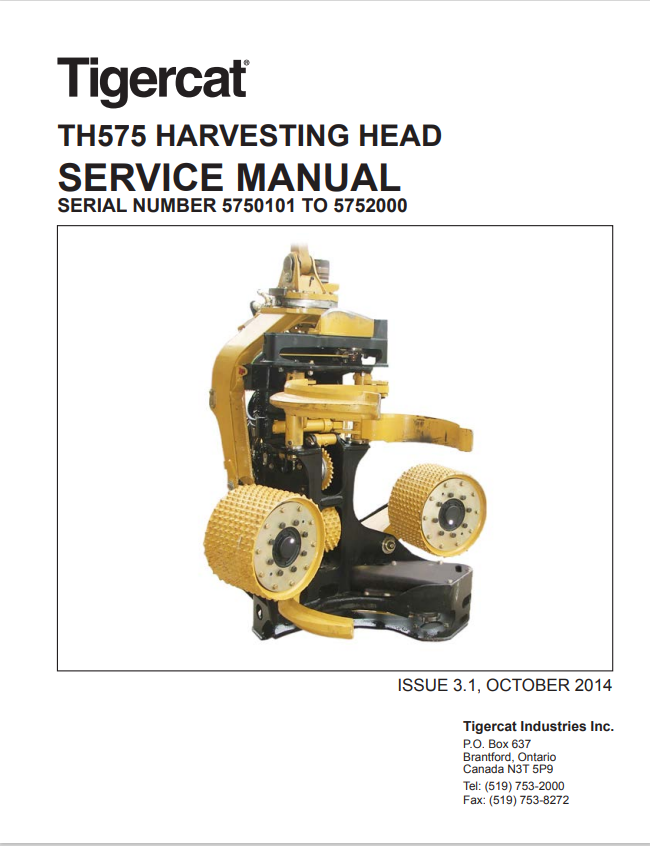 Tigercat TH575 Harvesting Head Service Manual 28945A