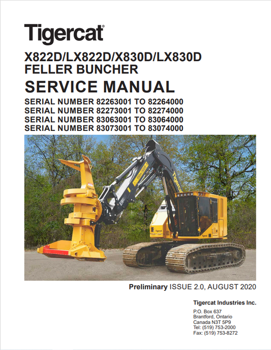 Tigercat X822D, LX822D, X830D, LX830D  Feller Buncher Service Manual 46199AENG