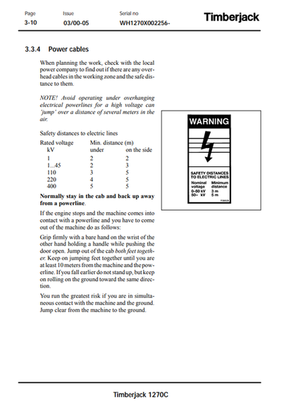 Timberjack 1270C Harvester Operator Manual F060710