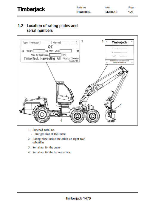 Timberjack 1470 Harvester Operator & Maintenance Manual PDF