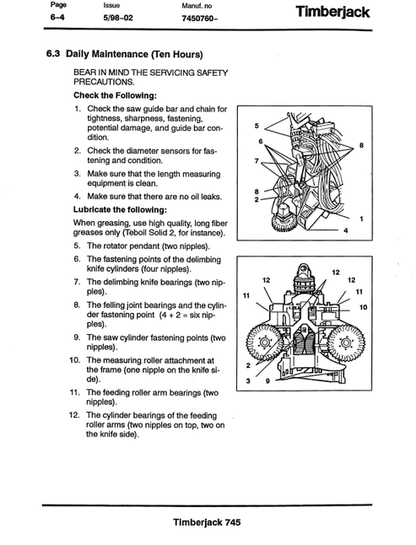 Timberjack 745 Operator & Maintenance Guide F055920