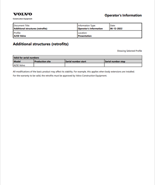 Volvo A25C, A25E Articulated Hauler Operator Manual - PDF File