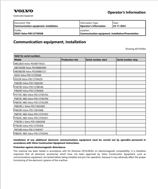 Volvo DD25 Asphalt Compactor Operator Manual - PDF File

