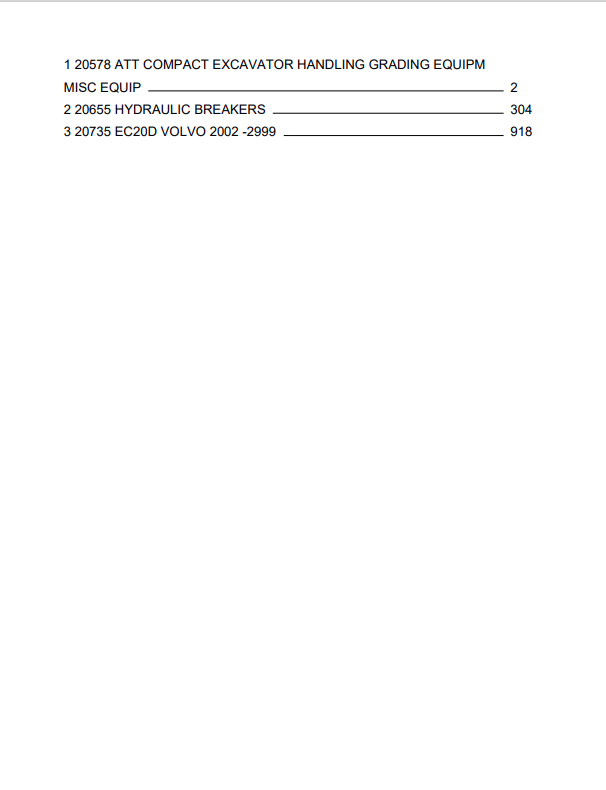 Volvo EC20D Compactor Excavator CEX Parts Catalogue Manual Sn 2002-2999 - PDF File