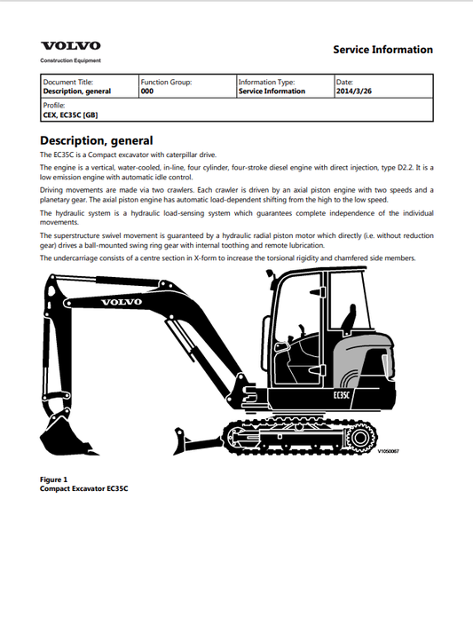 Volvo EC35C Compactor Excavator CEX Service Repair Manual - PDF File