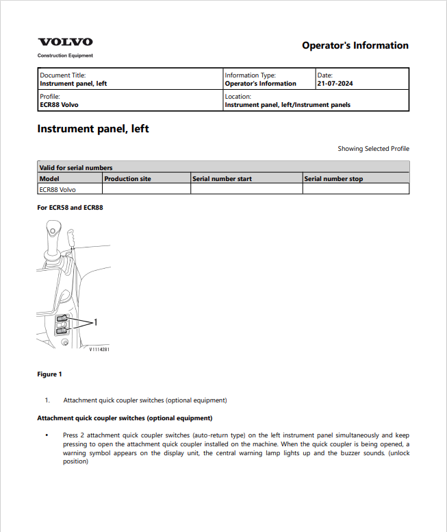 Volvo ECR88 Compactor Excavator Operator Manual - PDF File