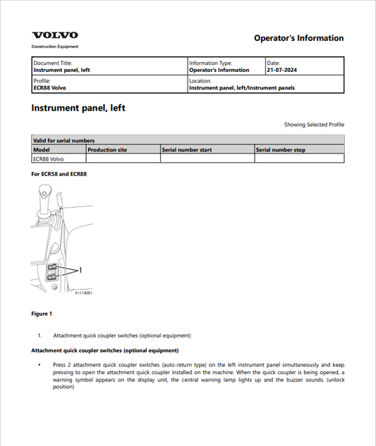 Volvo ECR88 Compactor Excavator Operator Manual - PDF File