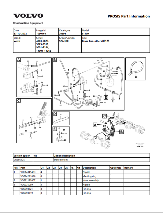 Volvo L150H Wheel Loader Parts Catalogue Manual - PDF File