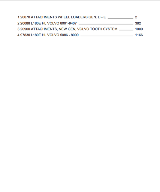 Volvo L180E HL Wheel Loader Parts Catalogue Manual Sn 5086-8000 - PDF File
