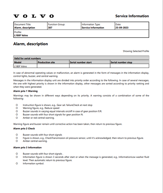 Volvo L180F Wheel Loader Electrical And Hydraulic Schematic Manual - PDF File
