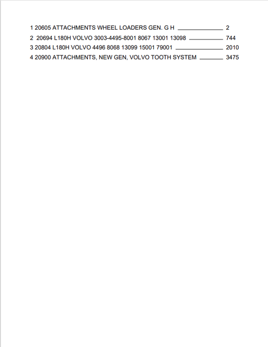 Volvo L180H Wheel Loader Parts Catalogue Manual - PDF File