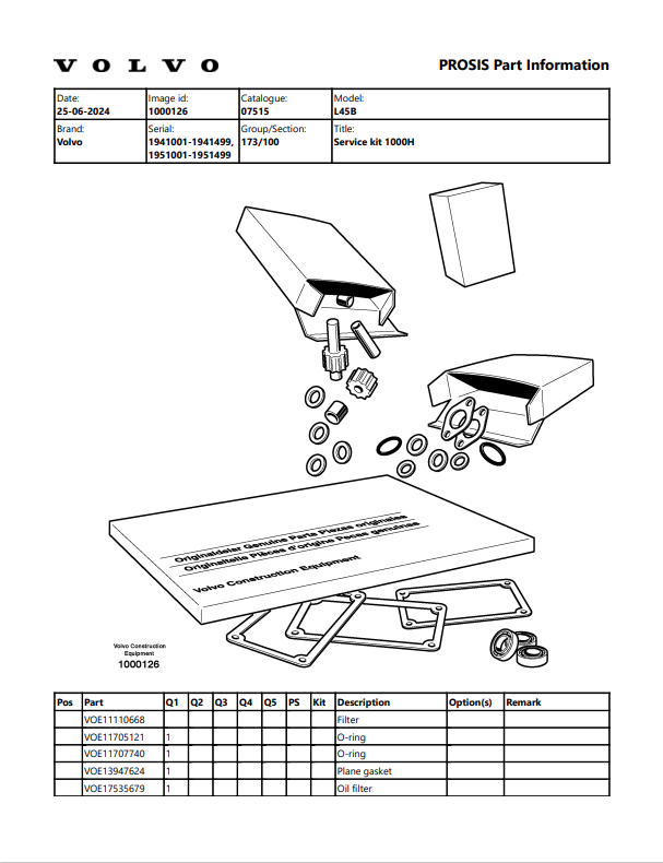 Volvo L45B Articulated Hauler Parts Catalogue Manual - PDF File