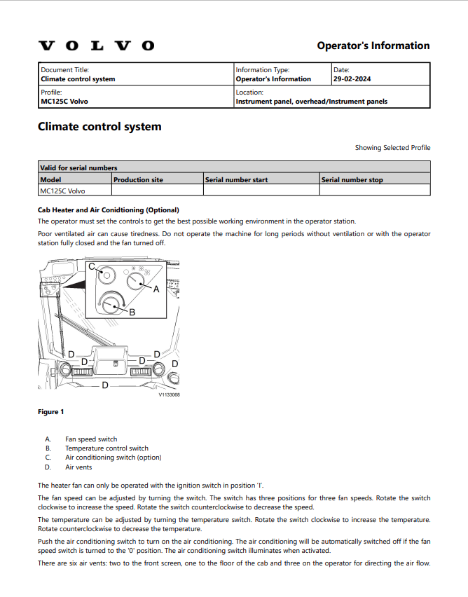 Volvo MC125C Skid Steer Loader Operator Manual - PDF File