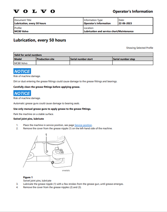 Volvo MC80 Skid Steer Loader Operator Manual - PDF File