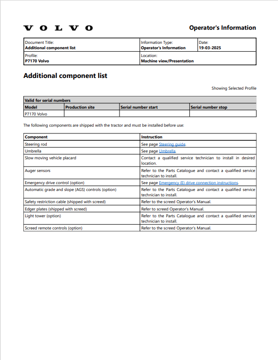 Volvo P7170 Wheeled Paver Operator Manual - PDF File
