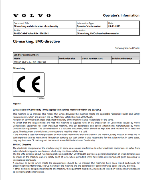 Volvo P8820C ABG Tracked Paver Operator Manual Sn 12762942 - PDF File