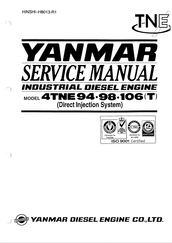 YANMAR 4TNE94, 4TNE98, 4TNE106, 4TNE106T DIESEL ENGINE SERVICE REPAIR MANUAL PDF&nbsp;