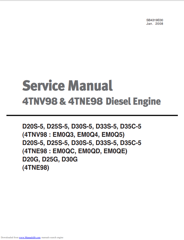 YANMAR DIESEL ENGINE 4TNV98 AND 4TNE98 SERVICE MANUAL PDF