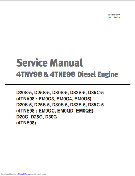 YANMAR DIESEL ENGINE 4TNV98 AND 4TNE98 SERVICE MANUAL PDF