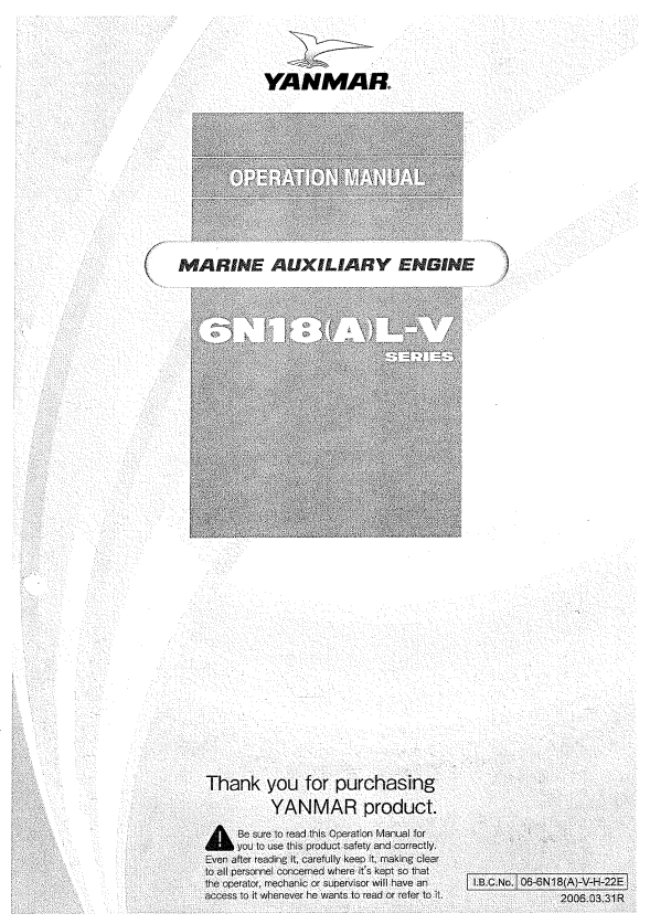 YANMAR MARINE AUXILIARY 6N18(A)L-V OPERATION MANUAL PDF
