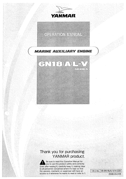 YANMAR MARINE AUXILIARY 6N18(A)L-V OPERATION MANUAL PDF