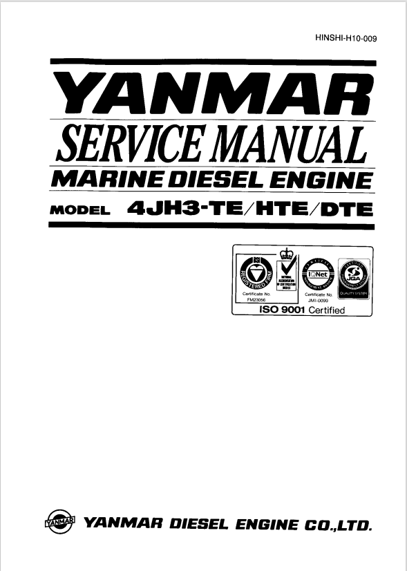 YANMAR MARINE DIESEL 4JH3-TE, HTE, DTE SERVICE MANUAL PDF