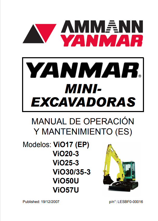YANMAR MINI-EXCAVATOR VIO17-57 OPERATION MANUAL PDF