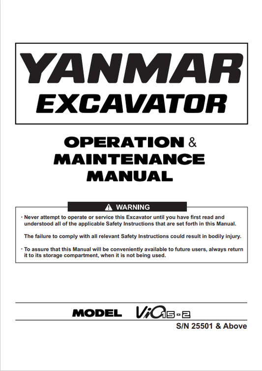 YANMAR MINI EXCAVATOR VIO15-2 (EN) OPERATION AND MAINTENANCE MANUAL PDF