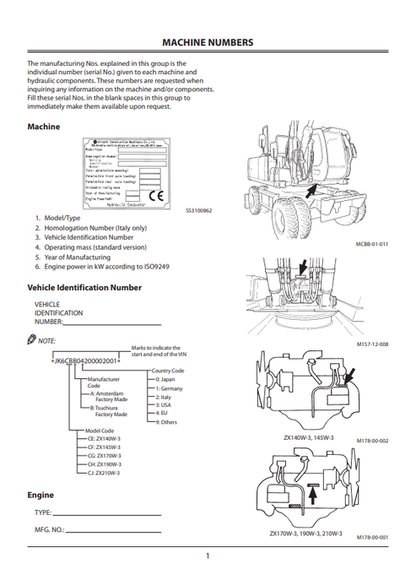 ZAXIS 140W-3 145W-3 170W-3 190W-3 210W-3 Wheeled Excavator Manual PDF