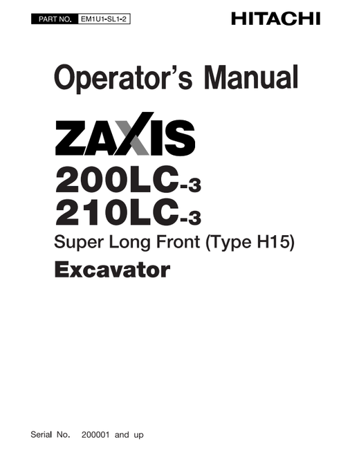 ZAXIS 200LC-3 210LC-3 Excavator Operator Manual EM1U1SL12
