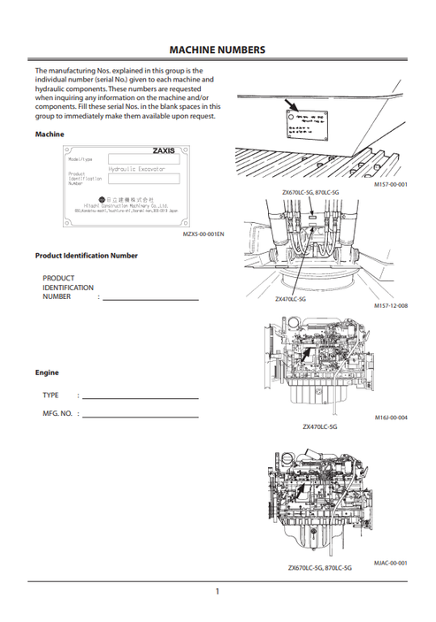 ZAXIS 470LC-5G 670LC-5G 870LC-5G Hydraulic Excavator Manual PDF