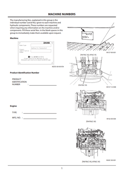 ZAXIS 470LC-5G 670LC-5G 870LC-5G Hydraulic Excavator Manual PDF