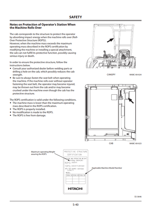 Zaxis 7U-5N 26U-5N Excavator Operator Manual ENMABCNA13