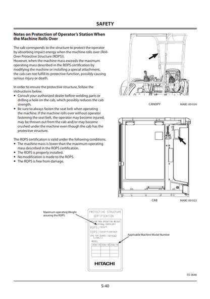 Zaxis 7U-5N 26U-5N Excavator Operator Manual ENMABCNA13